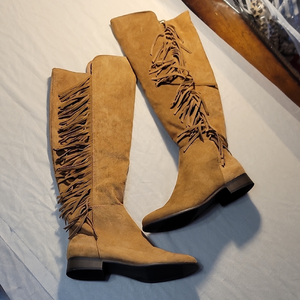 Mossimo Supply Fringe Tan Knee-High Boots Size8